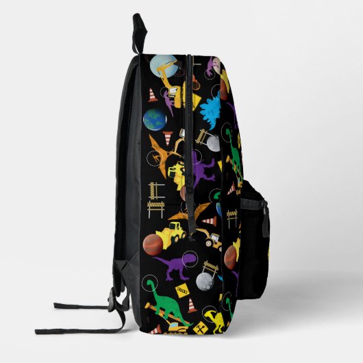 Bau von LKWs Astronaut Dinosaurier im Weltraum Bedruckter Rucksack (Links)