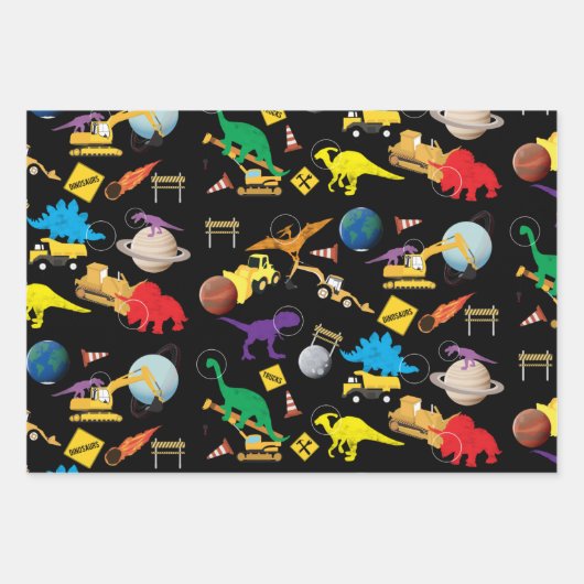 Bau von LKWs Astronaut Dinosaurier im Weltraum Geschenkpapier Set (Vorderseite 3)