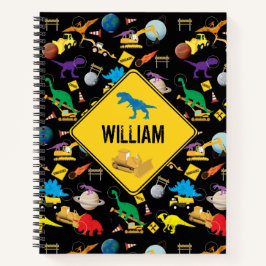 Bau von LKWs Astronaut Dinosaurier im Weltraum Notizblock