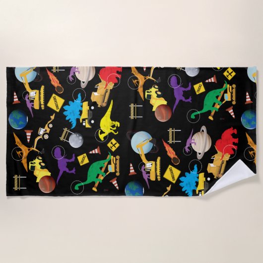 Bau von LKWs Astronaut Dinosaurier im Weltraum Strandtuch (Vorderseite)