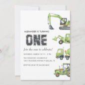 Bau von LKWs Boys 1. Geburtstag Einladung (Vorderseite)