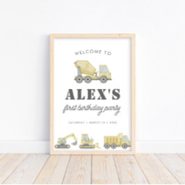 Bau von LKWs Boys 1. Geburtstag Poster