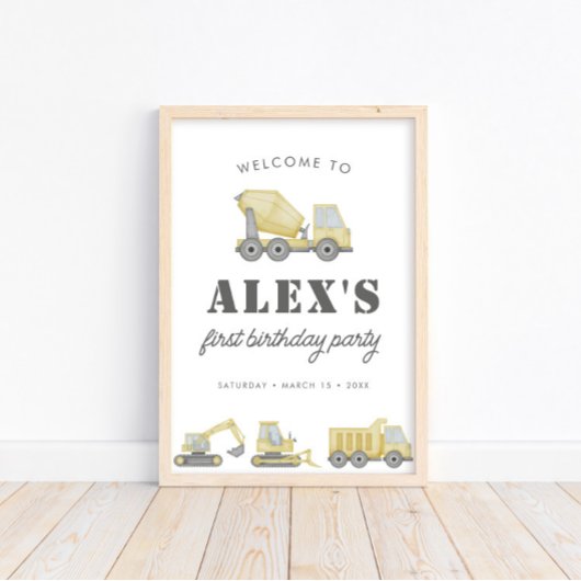 Bau von LKWs Boys 1. Geburtstag Poster