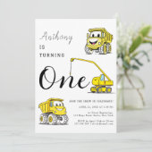 Bau von Sonnenfahrzeugen 1. Geburtstag Einladung (Stehend Vorderseite)