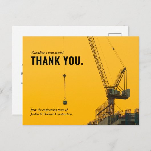 Bau von Sunset Crane | Minimaler Dank Postkarte (Vorne/Hinten)