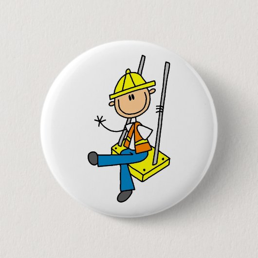 Bauarbeiter auf Hochhaus-Knopf Button (Vorderseite)