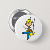 Bauarbeiter auf Hochhaus-Knopf Button (Vorne & Hinten)