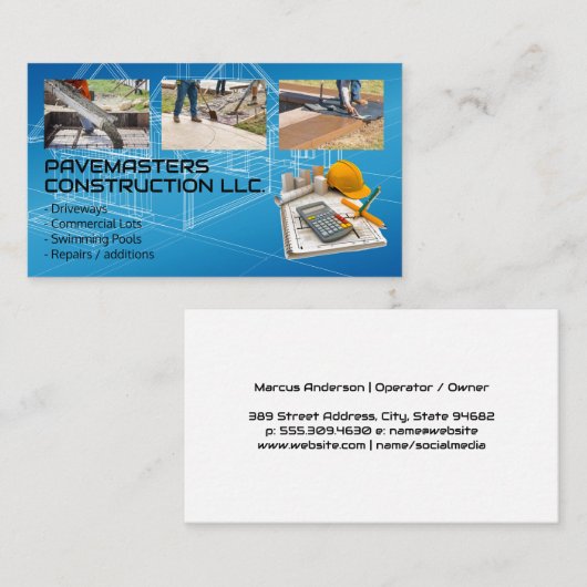 Bauarbeiter | Blue Prints Visitenkarte (Vorne/Hinten)