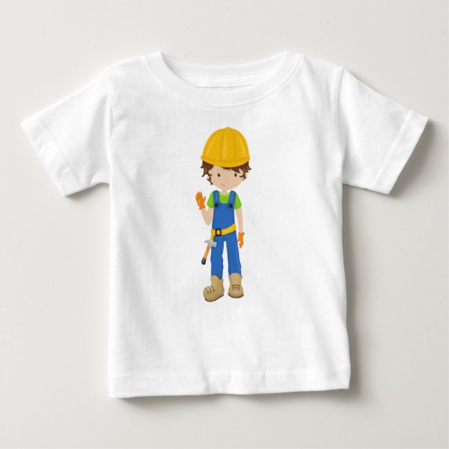 Bauarbeiter, Braunhaar, Niedlicher Junge, Hammer Baby T-shirt (Vorderseite)