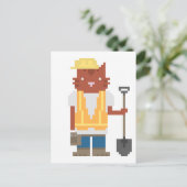 Bauarbeiter Cat Pixel Art Postkarten (Stehend Vorderseite)