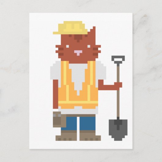 Bauarbeiter Cat Pixel Art Postkarten (Vorderseite)