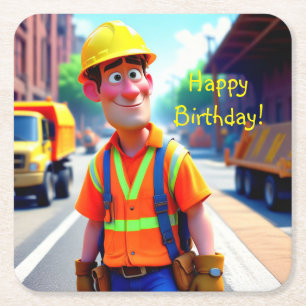 Bauarbeiter Geburtstag Rechteckiger Pappuntersetzer