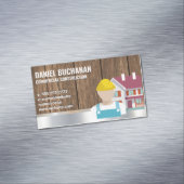 Bauarbeiter | Holz-Metallic-Hintergrund Magnetische Visitenkarte (Beispiel)