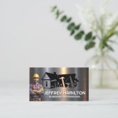 Bauarbeiter | Metall | Zimmereinrichtung Visitenkarte (Stehend Vorderseite)