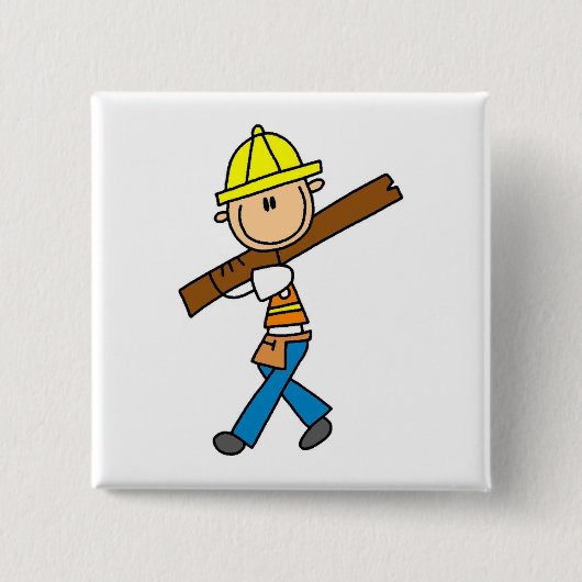 Bauarbeiter mit Bauholz Button (Vorderseite)