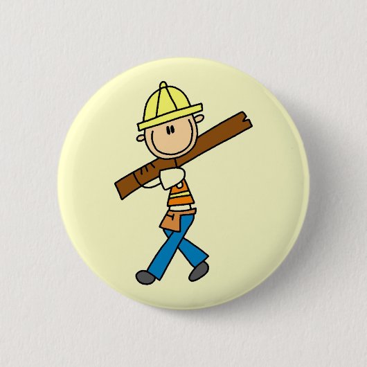 Bauarbeiter mit Bauholz Button (Vorderseite)