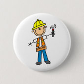 Bauarbeiter mit Hammer-Knopf Button (Vorderseite)