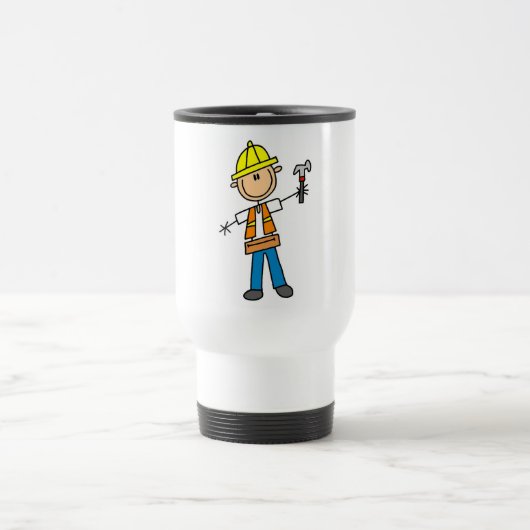 Bauarbeiter mit Hammer Reisebecher (Mittel)