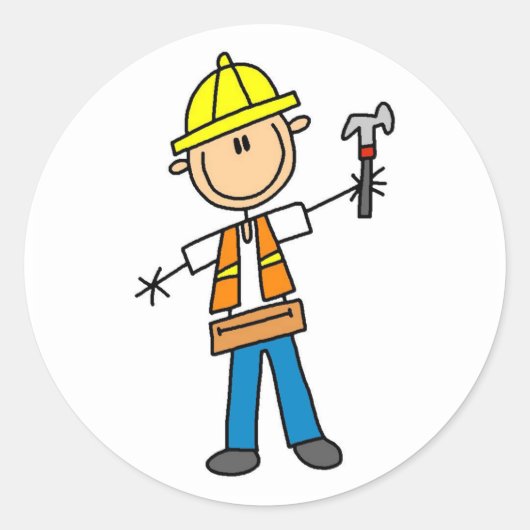 Bauarbeiter mit Hammer Runder Aufkleber (Vorderseite)