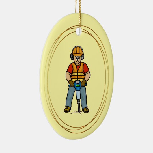 Bauarbeiter mit Jackhammer Keramik Ornament (Rechts)