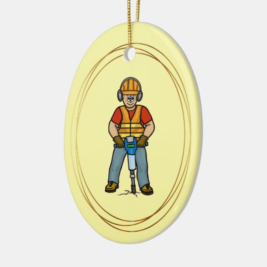 Bauarbeiter mit Jackhammer Keramik Ornament (Links)