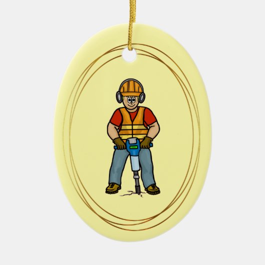 Bauarbeiter mit Jackhammer Keramik Ornament (Vorne)