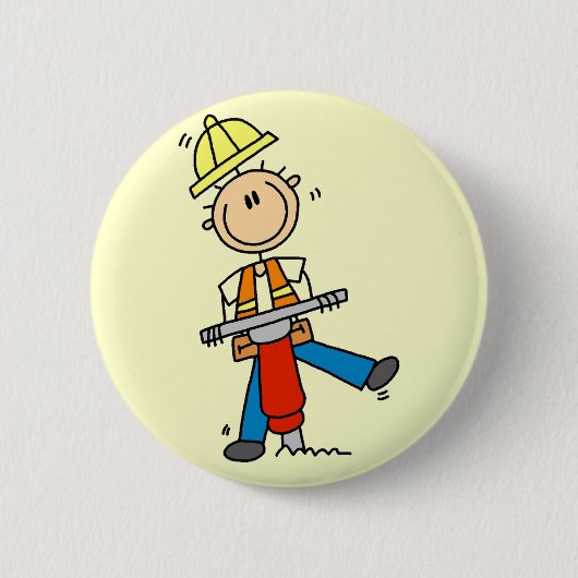 Bauarbeiter mit Presslufthammer Button (Vorderseite)