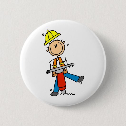 Bauarbeiter mit Presslufthammer-Knopf Button (Vorderseite)