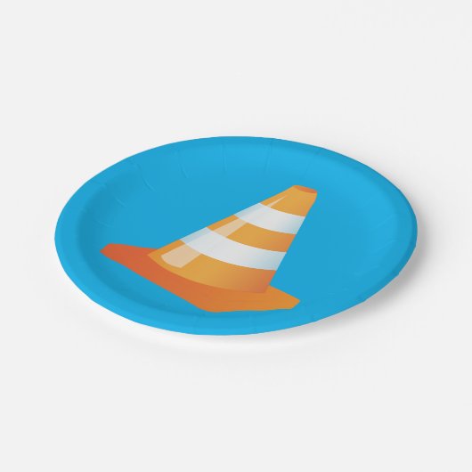 Bauarbeiter Party Orange Traffic Cone Pappteller (Schrägansicht)
