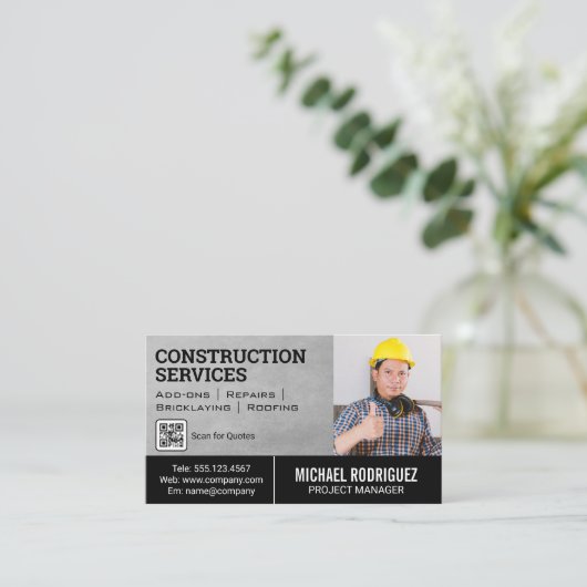 Bauarbeiter | QR-Code Visitenkarte (Stehend Vorderseite)