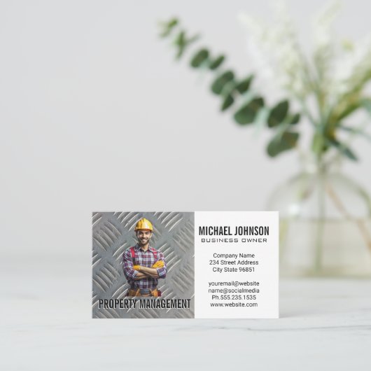 Bauarbeiter | Stahlplatten-Muster Visitenkarte (Stehend Vorderseite)