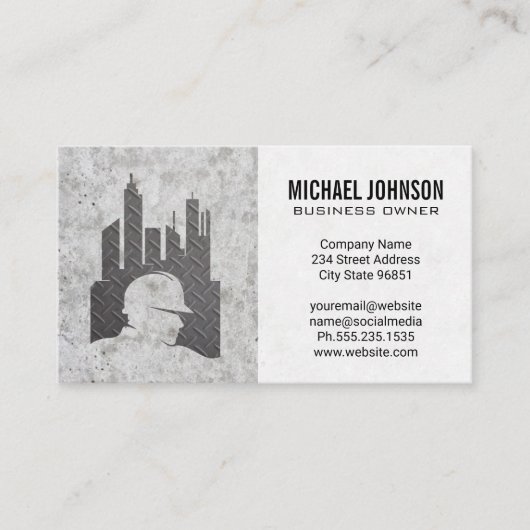 Bauarbeiter | Steel Gebäude Logo Visitenkarte (Vorderseite)