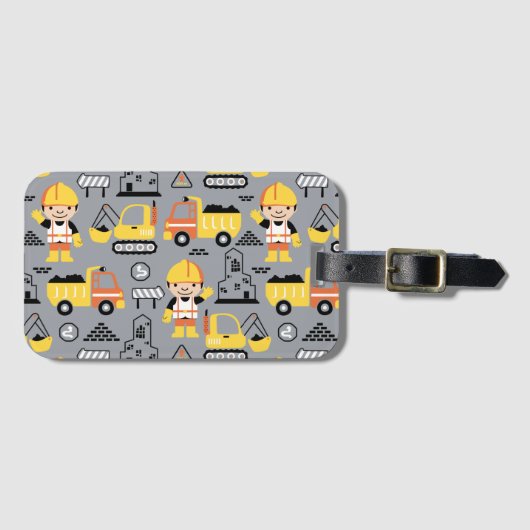 Bauarbeiter Tipper Truck Digger Muster Gepäckanhänger (Vorderseite (Horizontal))