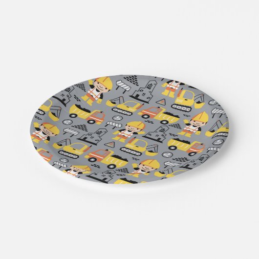 Bauarbeiter Tipper Truck Digger Muster Pappteller (Schrägansicht)