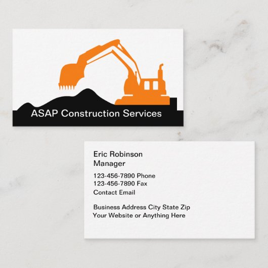 Bauausrüstung - Thema "Ausgrabungsarbeiten" Visitenkarte (Vorne/Hinten)