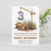 Baubagger 3. Geburtstag Einladung (Stehend Vorderseite)