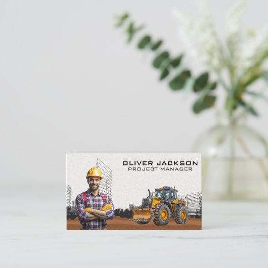 Baubagger | Blue Collar Worker Visitenkarte (Stehend Vorderseite)