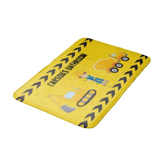 Baubagger, maßgeschneidert, gelb badematte (Schrägansicht)