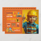 Baubaumeister Digger Truck Geburtstagspartei Einladung (Vorne/Hinten)