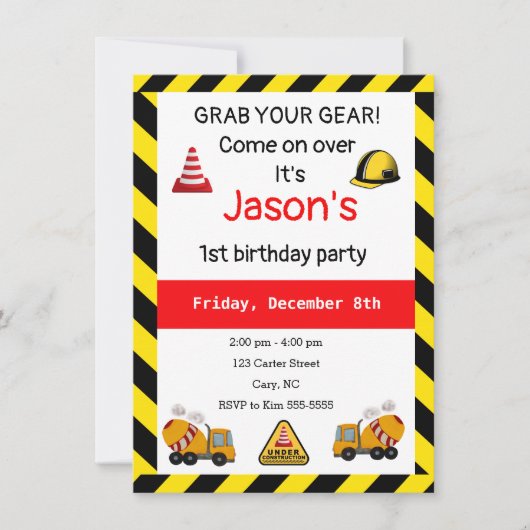 BauBetonmischer Geburtstag Einladung (Vorderseite)