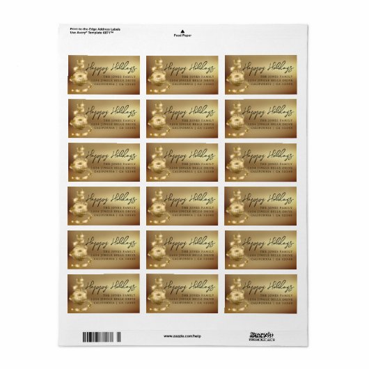 Bauble Happy Holidays Gold Rücksendeadresse Label Adressaufkleber (Vorne)