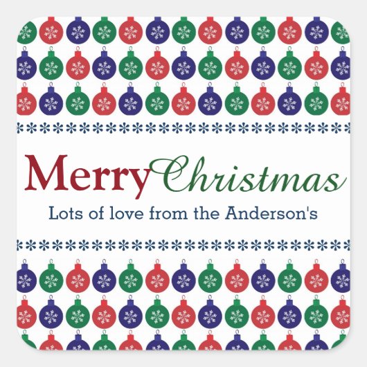Bauble Pattern Personalisiert Weihnachten Quadratischer Aufkleber (Vorderseite)