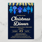 Baubles Christmas Dinner Watercolor Navy Blue Folieneinladung (Vorderseite)