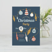 Baubles Christmas Invasion Vintag Gold Navy Einladung (Stehend Vorderseite)