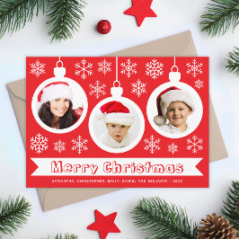 Baubles Photo Collage Red & White Merry Christmas  Feiertagskarte