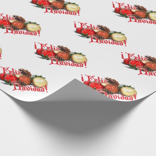 Baubles & Pine Cones - Feliz Navidad Geschenkpapier (Ecke)