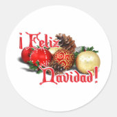 Baubles & Pine Cones - Feliz Navidad Runder Aufkleber (Vorderseite)