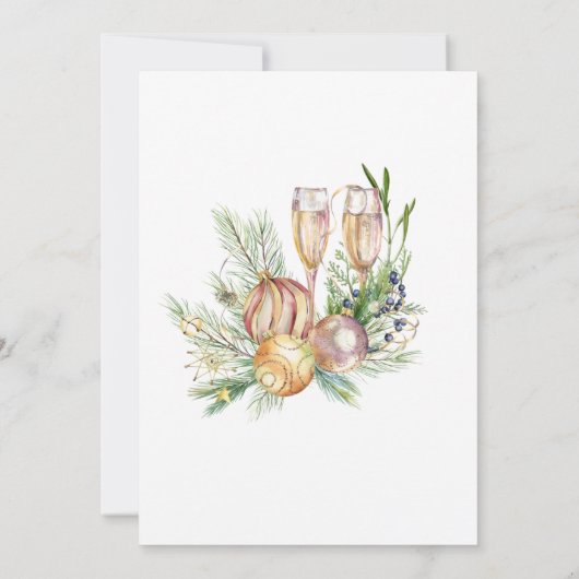 Baubles und Champagner Weihnachtscocktail Party Einladung (Rückseite)