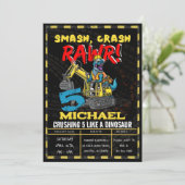 Bauboys Geburtstag T Rex Dinosaurier Party Einladung (Stehend Vorderseite)