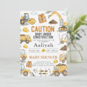 Baubulldozer-Feier Baby-Junge-Shower Einladung (Stehend Vorderseite)
